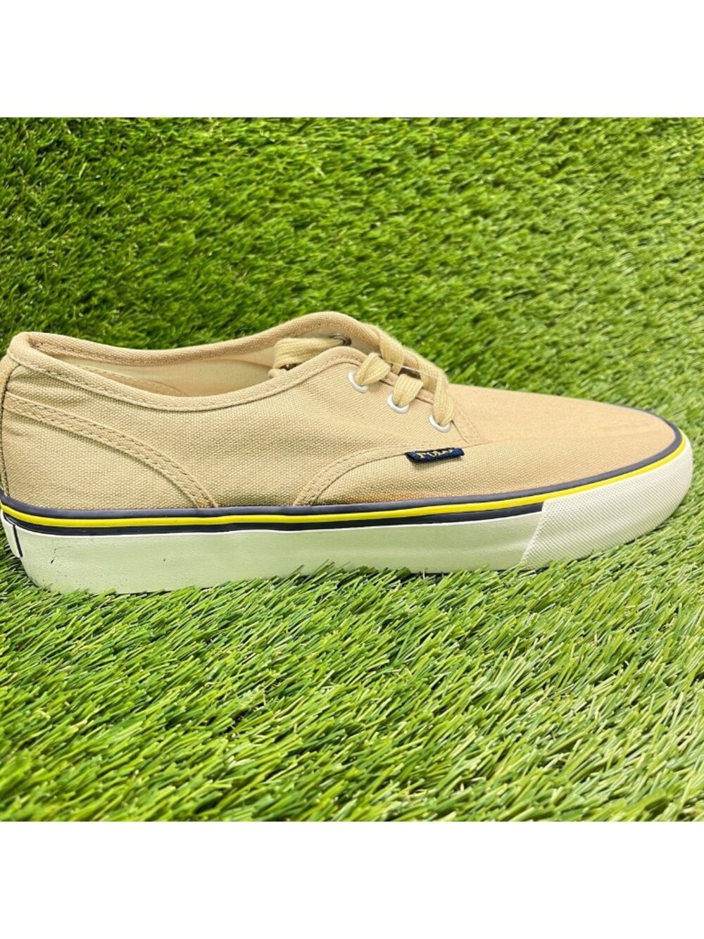 Polo Ralph Lauren Morray Mens Size 9.5 Khaki White Casual Classic Lace Up Shoes